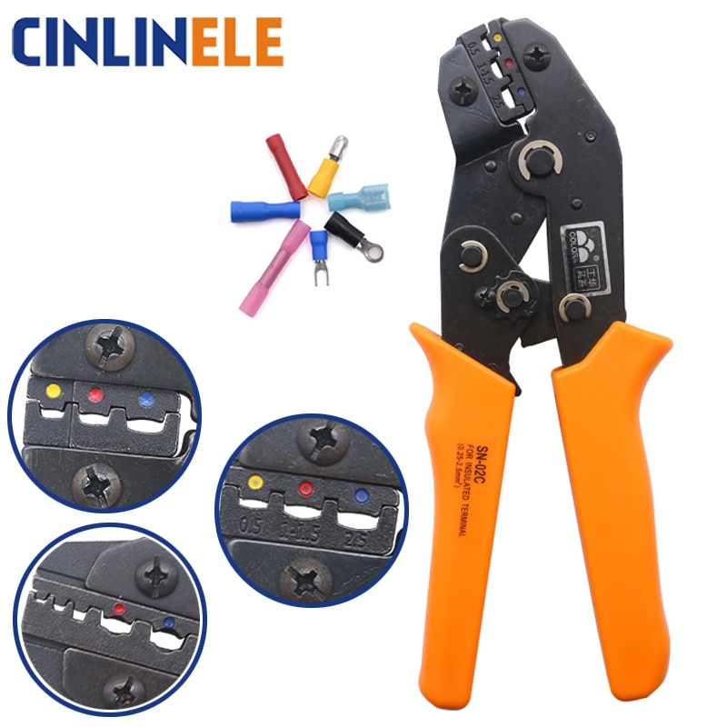 Insulated Terminals Crimper And Interchangeable Dies For Heat Shrinkable Connector Wire Crimping Tools Ratcheting 7Inch SN-02C
