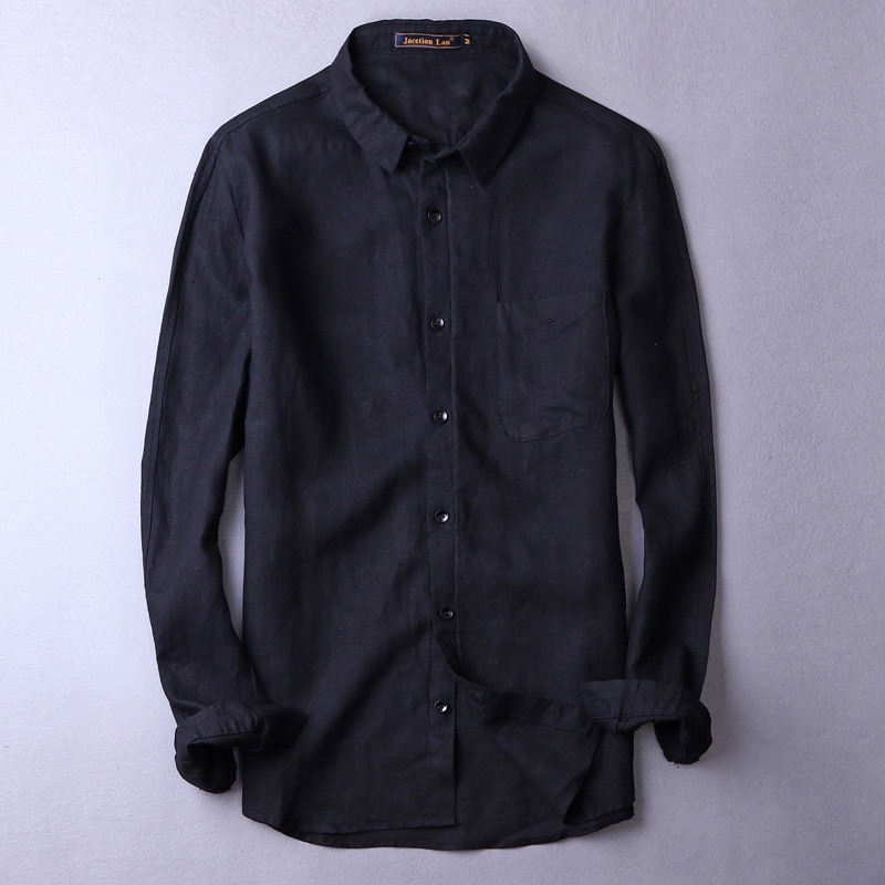 Kevät syksy 100%  pellava paita miesten plus koko alaslaskettava kaulus ohut miesten paidat merkkivaatteet pellava paita miesten camisa masculina
