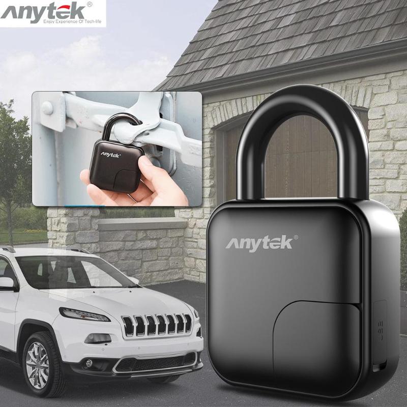 Anytek lukko  l3 älykäs avaimeton sormenjälkilukko usb ladattava elektroninen varkaudenesto riippulukko vasen veto  ip65 vesitiivis