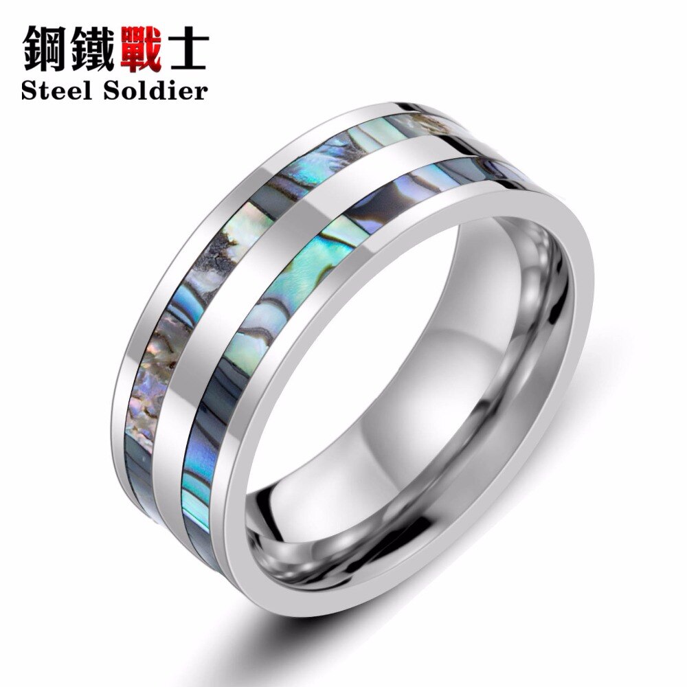 Staal soldaat rvs shell inlay ring mannen rvs mode unieke mannen sieraden
