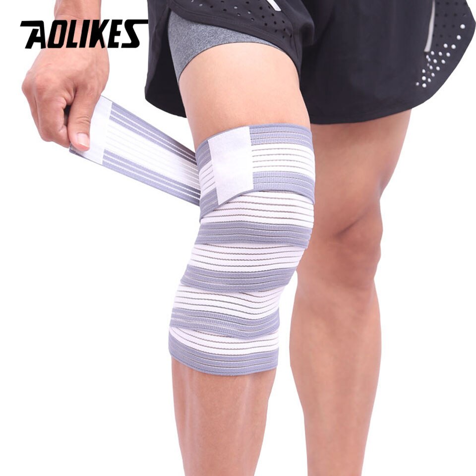 Aolikes 1 stk 90*7.5cm elastisk bandage sport knæstøtterem skinneben: Grå med hvid
