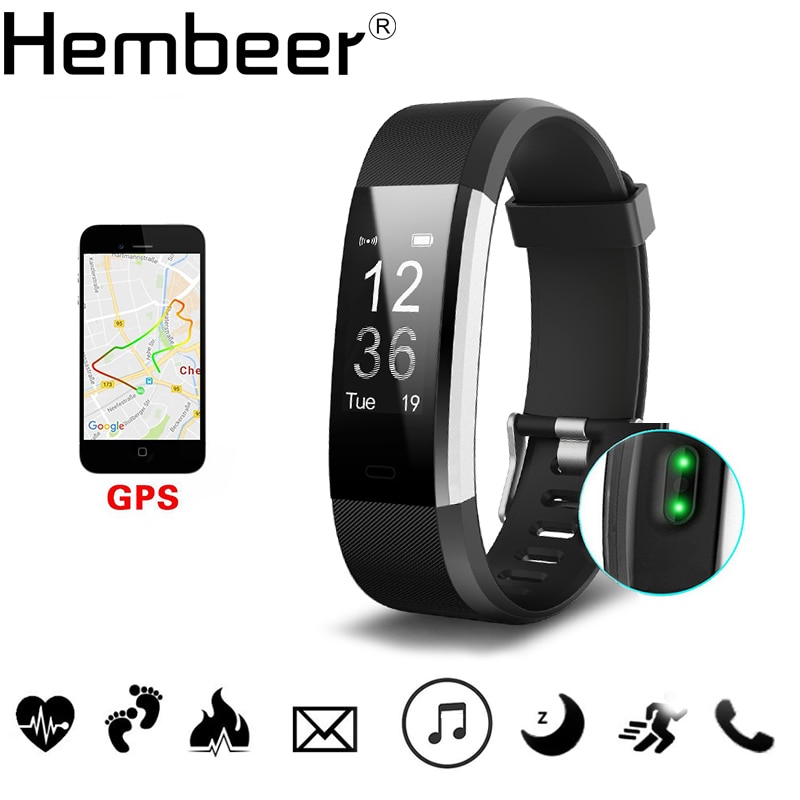 Hembeer H115HR PLUS GPS Smart Bracelet Heart Rate Monitor Fitness Tracker Step Counter Activity Band Alarm Clock pk fitbits