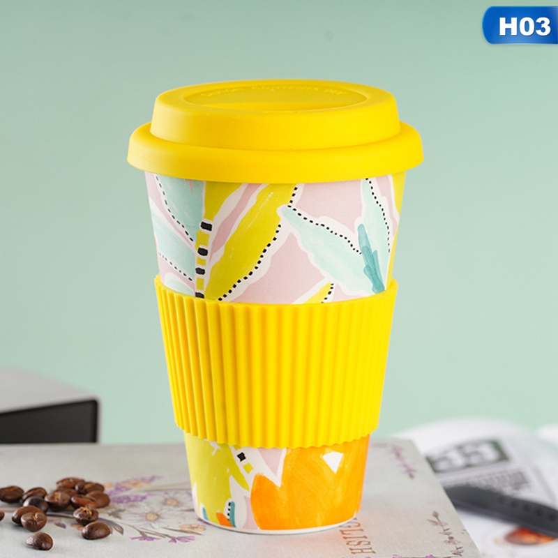 Tasse à café en fibre de bambou, 500ml, réutilisable, pour les voyages en plein air, pour boire du thé, de l&#39;eau et du jus, avec couvercle