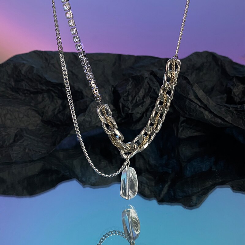 Flashbuy Gold Silber Farbe Kette Halsband Halskette Frauen Transparente Acryl Anhänger Halsketten Hüfte hüpfen Jewlery