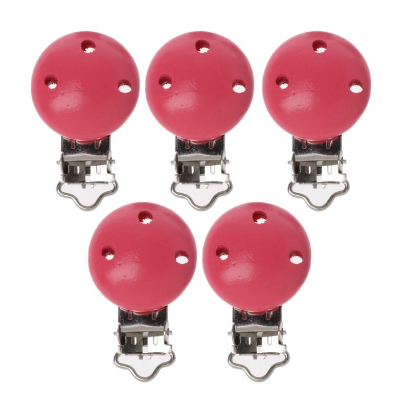 7 cores 5 pçs/lote de metal de madeira bebê chupeta clips cor sólida suportes bonito infantil soother fechos acessórios: Vermelho