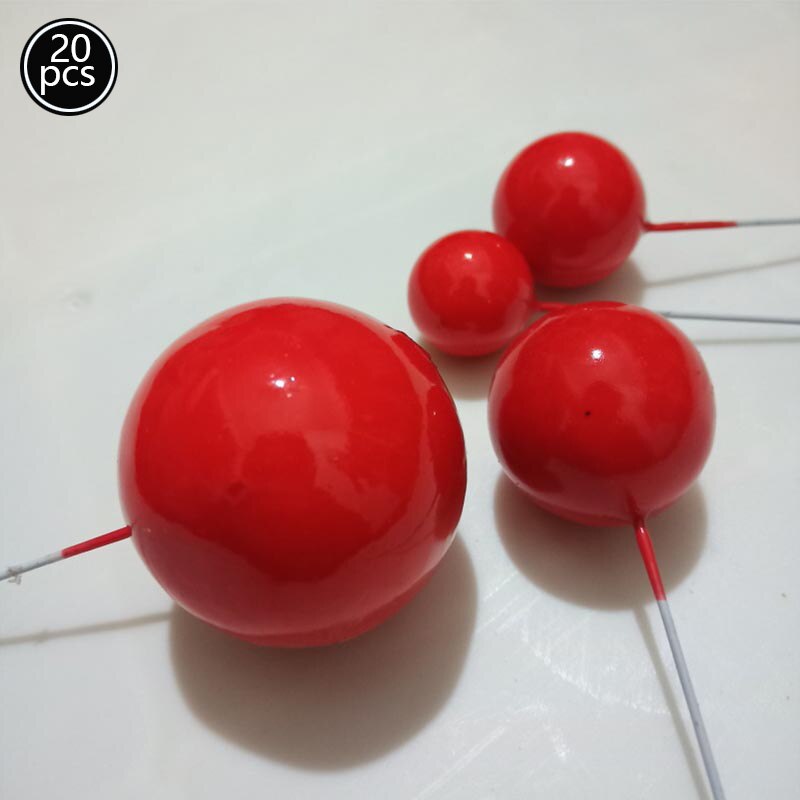 20 pçs bola de metal bolo topper criativo diy decoração do bolo para a festa de aniversário do casamento decorações ouro prata azul rosa cupcake topper: red