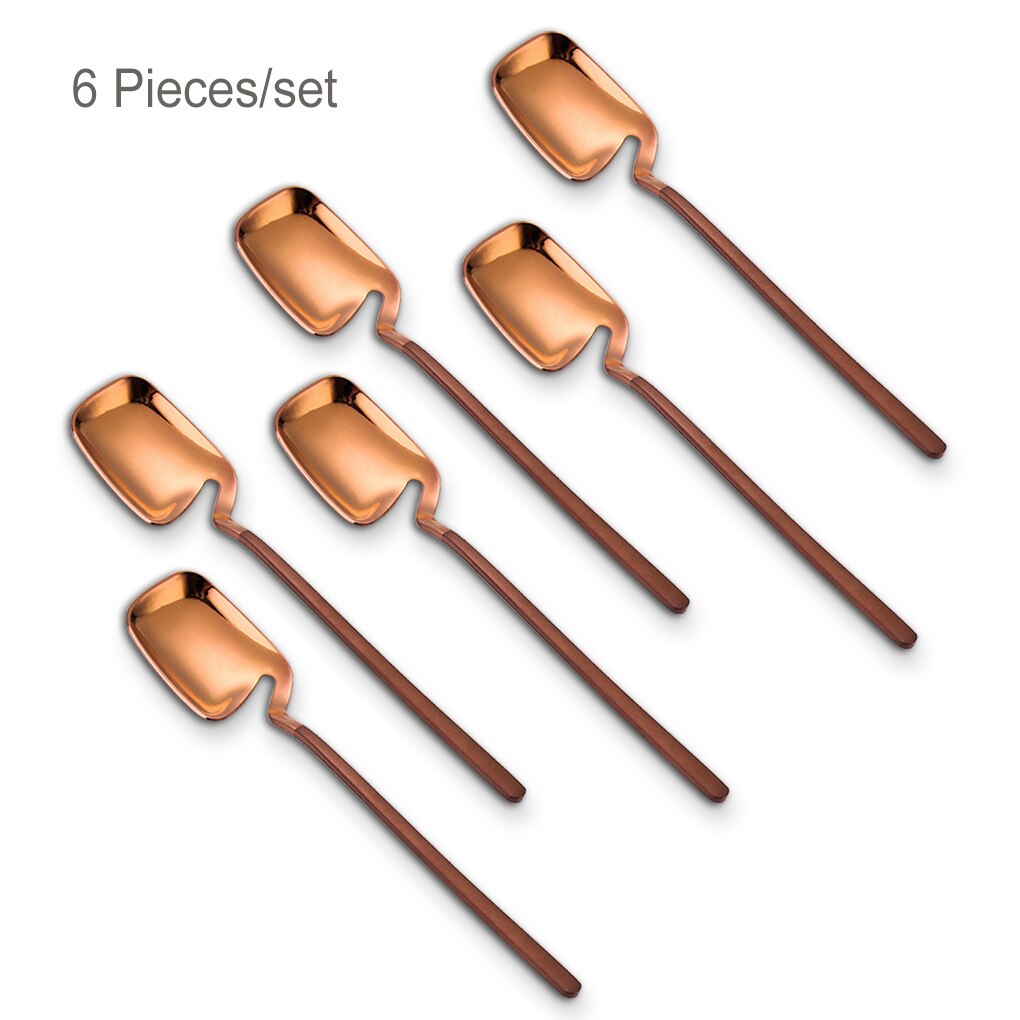 Cucharas de café de acero inoxidable para Bar, restaurante, , Chocolate, leche, mango largo, oro rosa, 6 piezas: 03