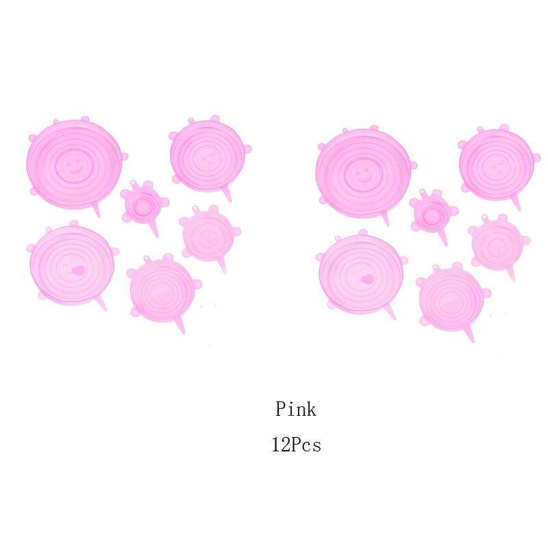 6/12Pcs Cookware Lid Bowl Microwave-cover Food-Silicone-Cover Stretch Food Fresh Cover Kitchen Accessories Plastic Wrap: 12Pcs Pink