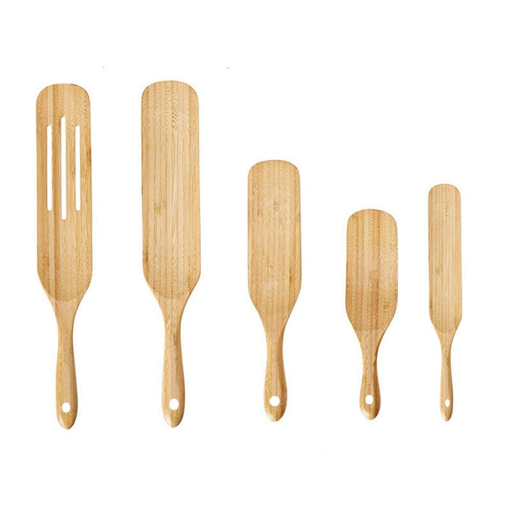 Bamboo Kitchen Utensil Set,4/5PCS Bamboo Spurtle Kitchen Sets Non-Stick Wooden Cooking Utensils Spatula Slotted Spatula Sets