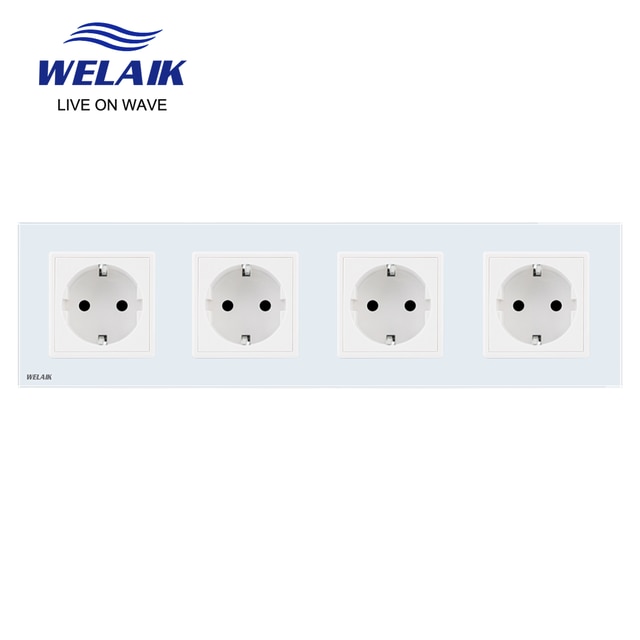Welaik eurooppalainen standardi 16a pistorasia eu pistorasia 80*80mm 220v pistorasia 16a pistorasia lasipaneeli seinäpistorasia  a18ew: Valkoinen 4 pistorasia