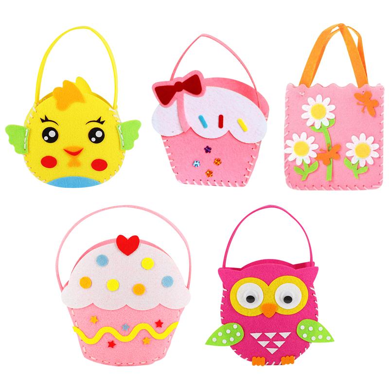 5 Sets Handbag Making Kits Kids Handmade Non-woven Bag Kits DIY Craft Supplies