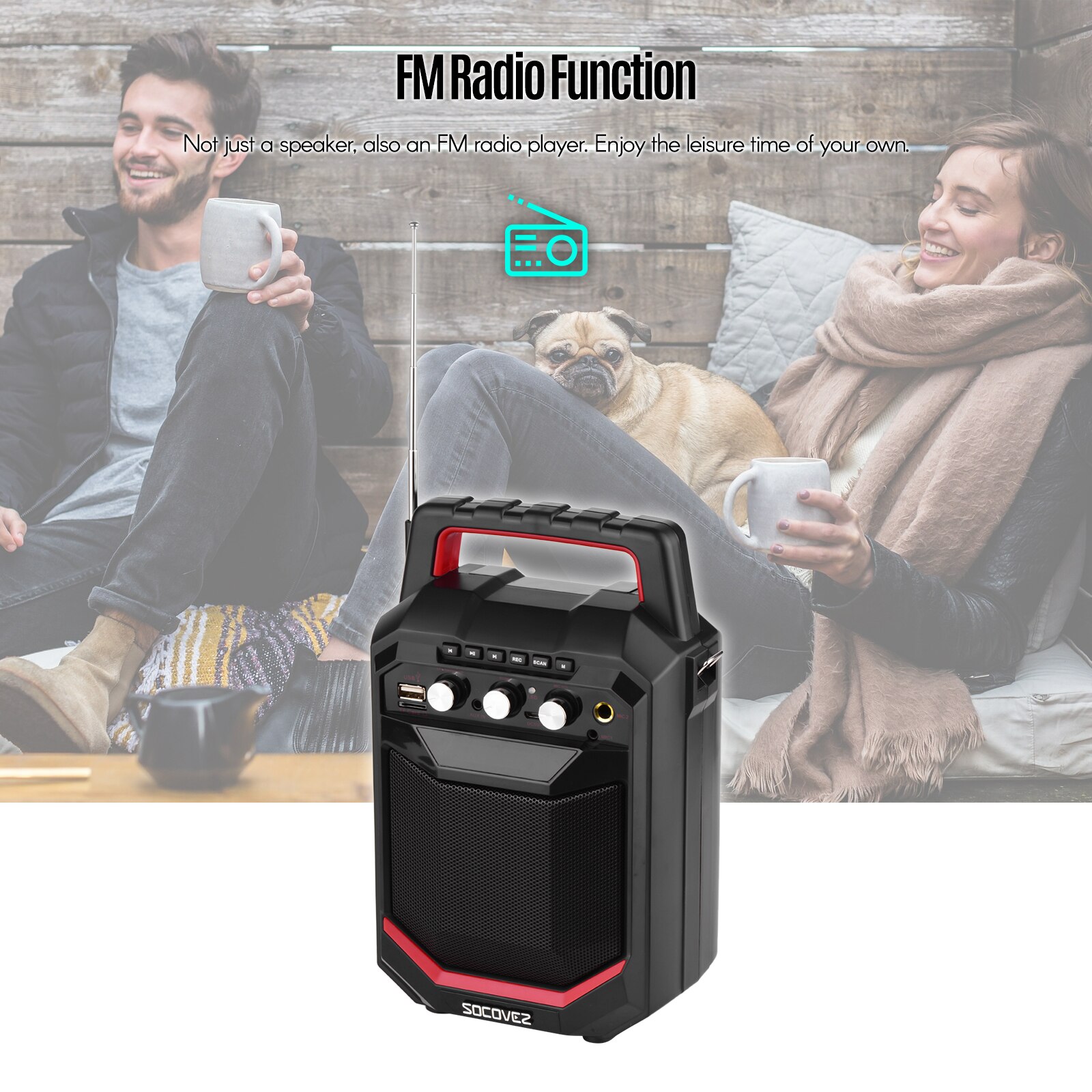 Wireless BT Music Speaker 20W LED Screen with FM Radio Record Echo Effect with Remote Control