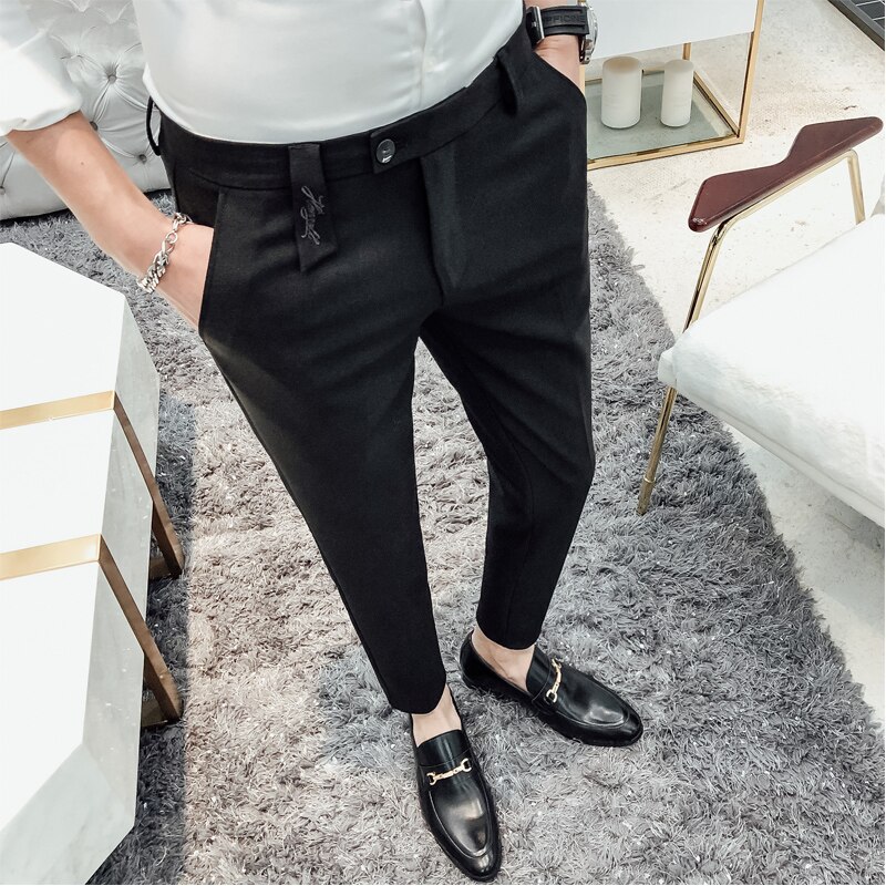 Embroidery Business Dress Pants Men Formal Office Social Suit Pants Casual Slim Fit Nightclub Party Streetwear Trousers