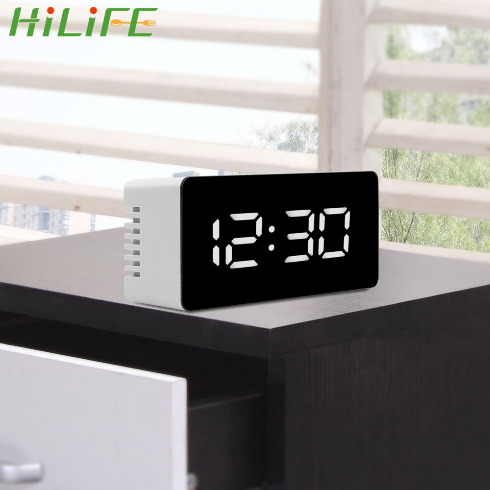 HILIFE Digitale LED Display Desktop Klok Spiegel Klok met Snooze Functie USB & Battery Operated Tafel Wekkers Thermometer