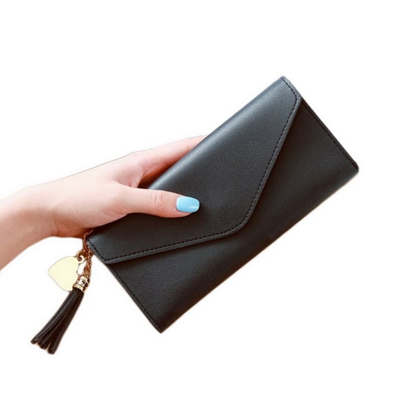 Women Long Wallet With Tassel Leather Cluths Multi-function Ladies' Card Holder Female Coin Purse Wallet: 3