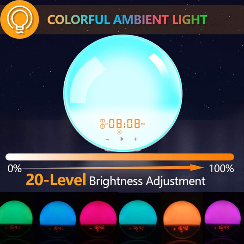 Wifi Smart Wake Up Light Digitale Wekker 7 Kleuren Zonsopgang/Zonsondergang Werkt Met Alexa Google Home Tuya App afstandsbediening