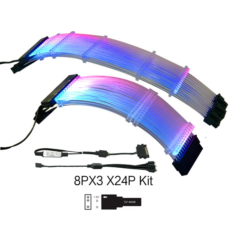 RGB PSU Extension Cable - ATX 24Pin / GPU 8Pin - 5V ARGB Sync - PC Case Decoration: Kit(ATX GPU 8PinX3)