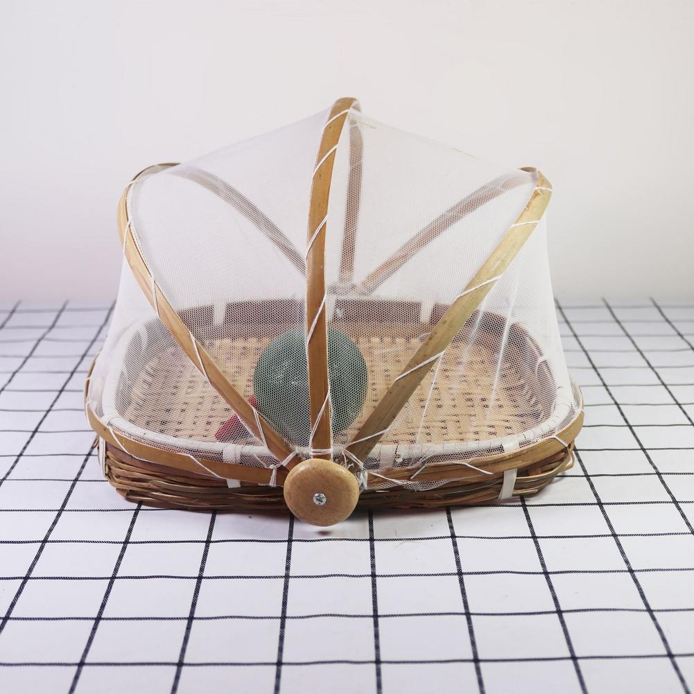 Anti-insecten bamboe tentmand handgeweven dienblad anti-proof voedsel fruit container net gaas deksel organisatie thuis keuken opslag gereedschap