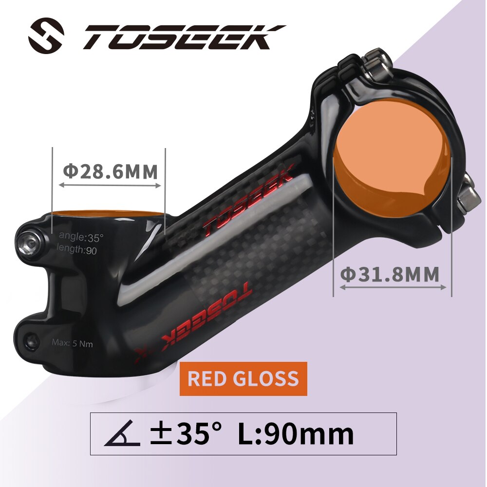 TOSEEK ZF-eins Kohlenstoff Stengel 25/35 Grad Mountainbike Vorbau 31,8mm Lenker Vorbauten 60/70/80/90/100mm Schwarz und verrotten Fahrrad Teile: ZFONE-rot35-90mm