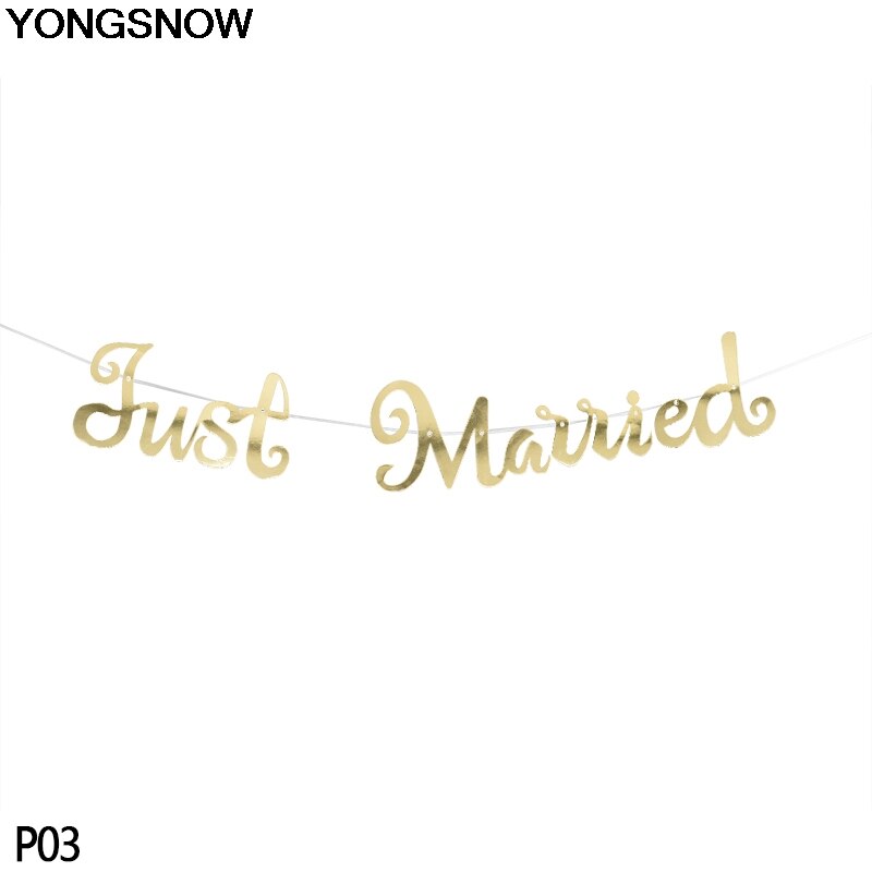 Goud Zilver Gelukkige Verjaardag Gewoon Getrouwd Happy Wedding Banner Garland Voor Wedding Party Verjaardag Opknoping Gors Decoratie Favor: gold just married