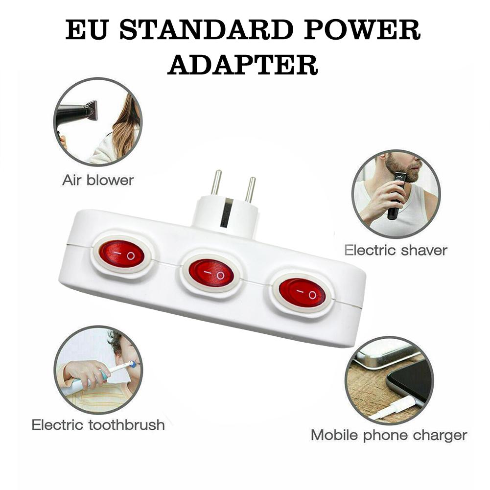 Enchufes eléctricos de la UE con interruptor de encendido/apagado, adaptador de extensión estándar alemán de 1 a 3 vías montado en Euro