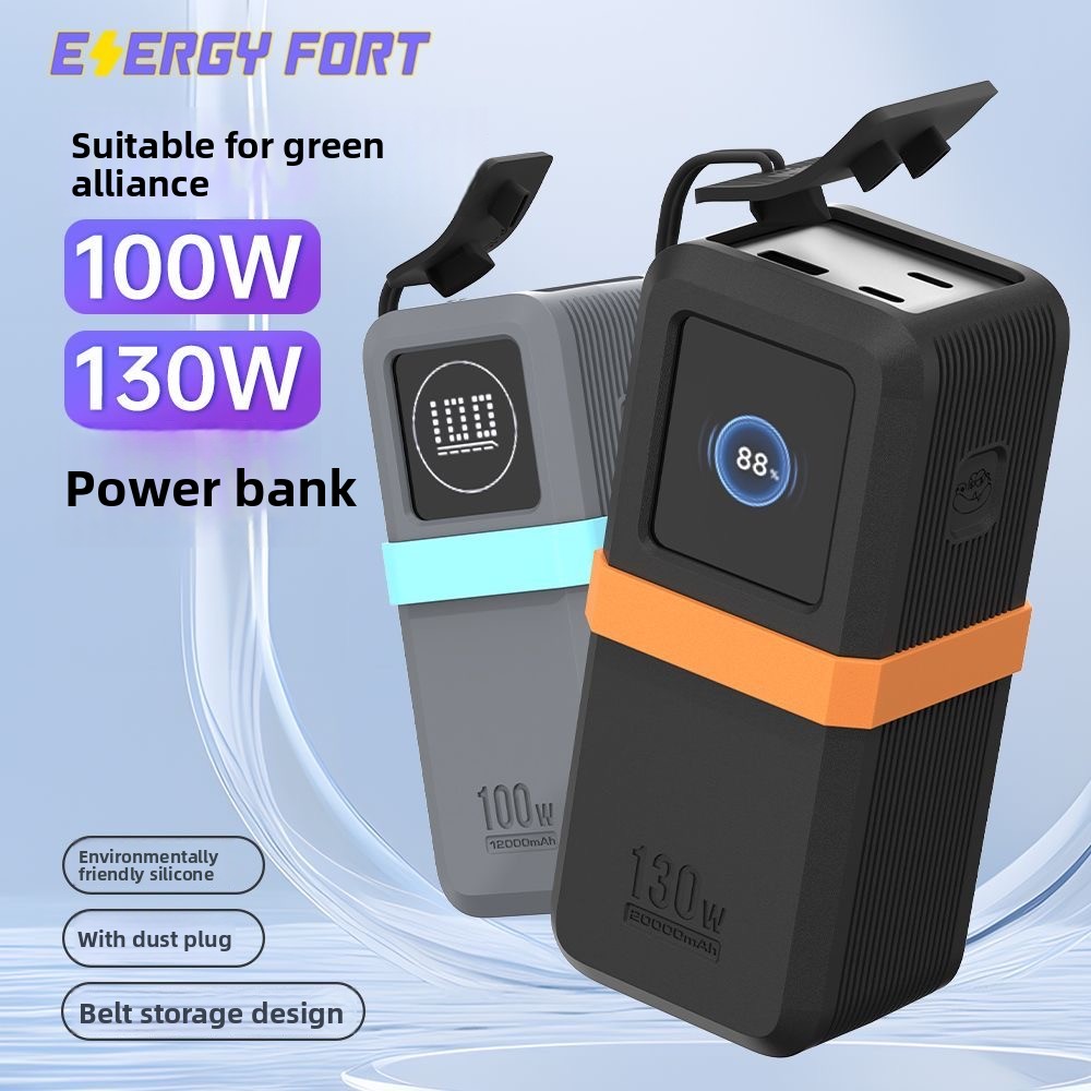 For Ugreen 130W/100W 20000mAh Power Bank Portable Travel-Friendly With Data Cable Storage & Anti Silicone Case