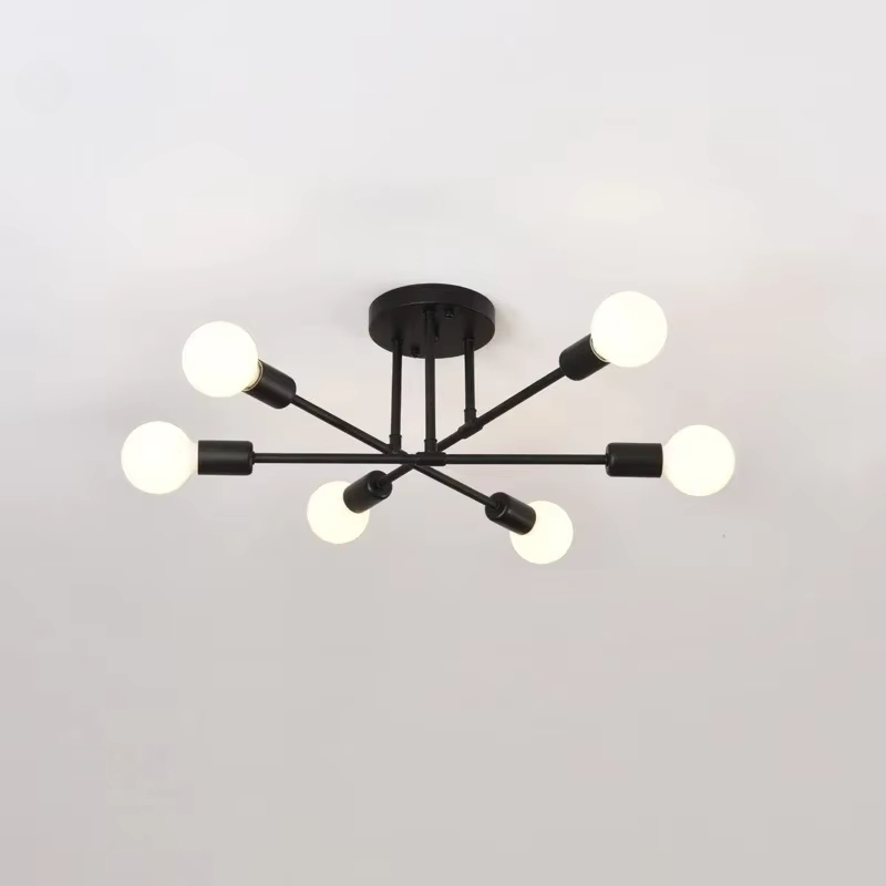 Lámpara de techo Led de múltiples cabezales de hierro forjado nórdico de 6 luces, lámpara de araña de estilo Industrial (bombilla no incluida): Negro
