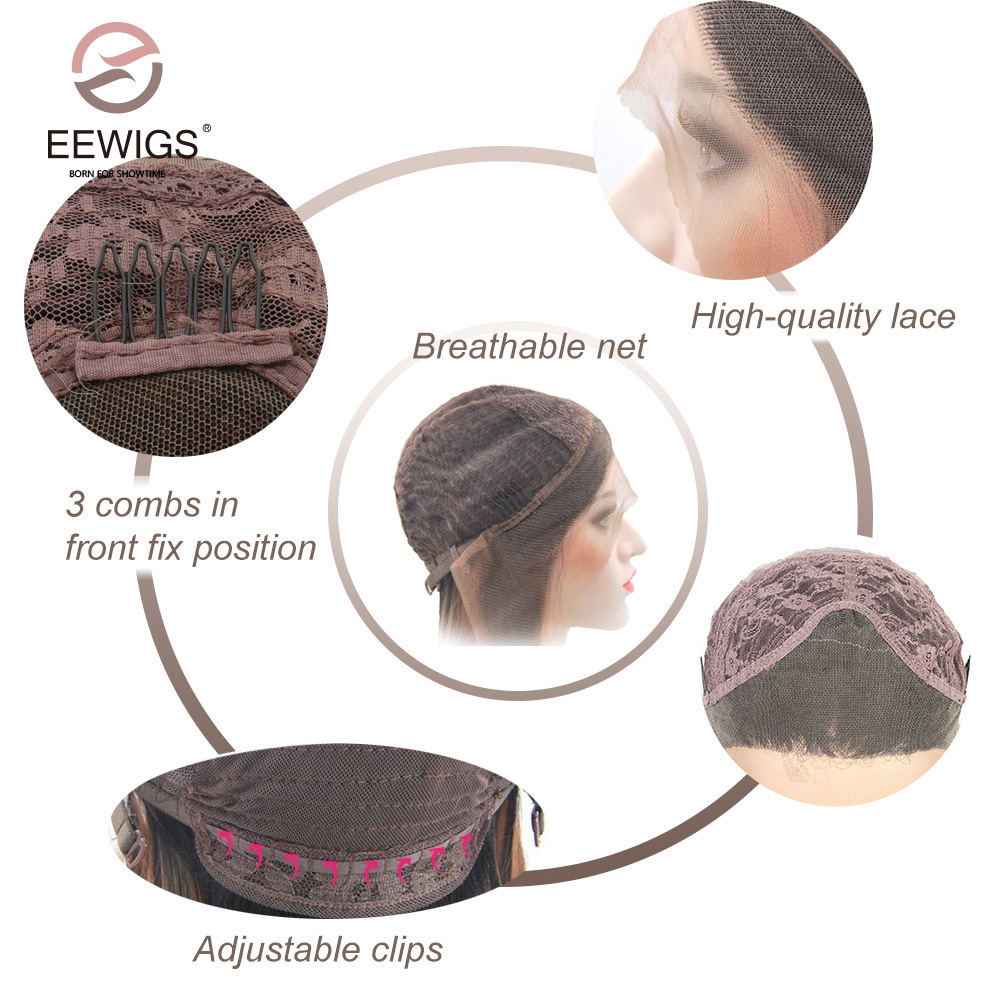 Peluca con malla frontal EEWIGS Ombre marrón con línea de pelo Natural pelucas sintéticas onduladas sueltas resistentes al calor de densidad 180% para mujeres negras