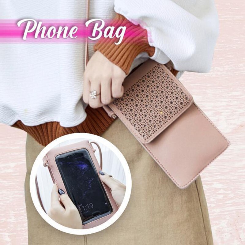 Mini sac bandoulière pour téléphone portable, pochette pour écran tactile, fenêtre transparente, DIN889