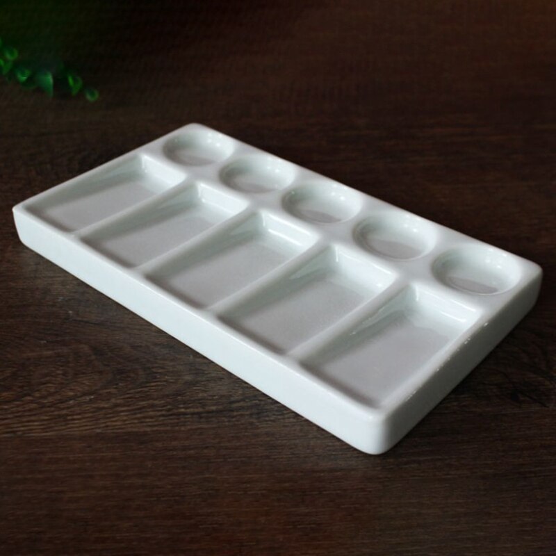 Ceramic Artist Paint Palette 10-Hole Rectangle for Watercolor Gouache