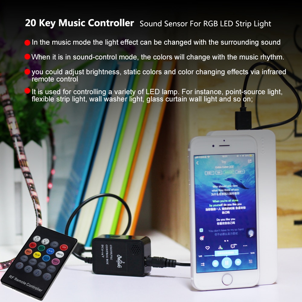 LED Music RF Controller 20 Keys Remote Controllers for 3528 5050 RGB LED Strip Lights Mini Controller for LED Strip