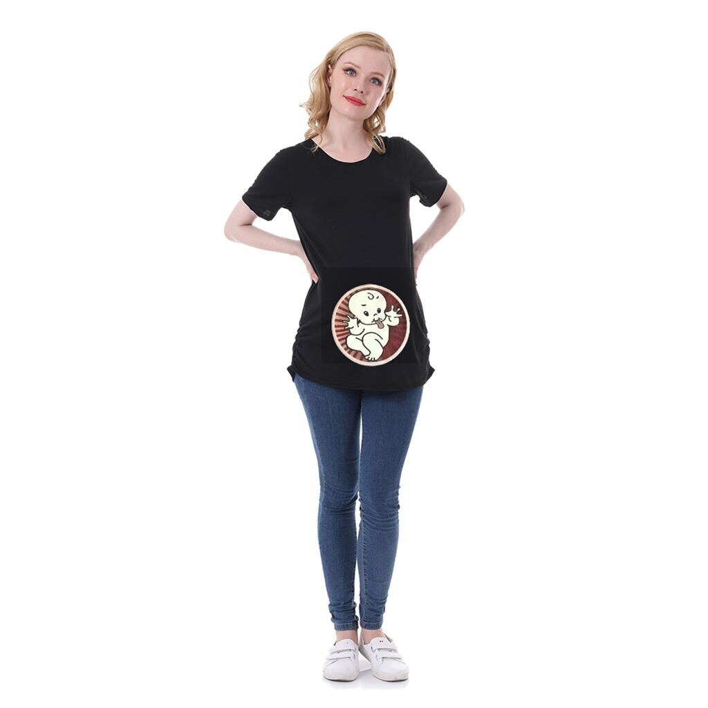 4 # chemise de grossesse maternité mignon bébé imprimer col rond manches courtes T-shirt enceintes hauts Ropa Embarazada Verano Zwanger