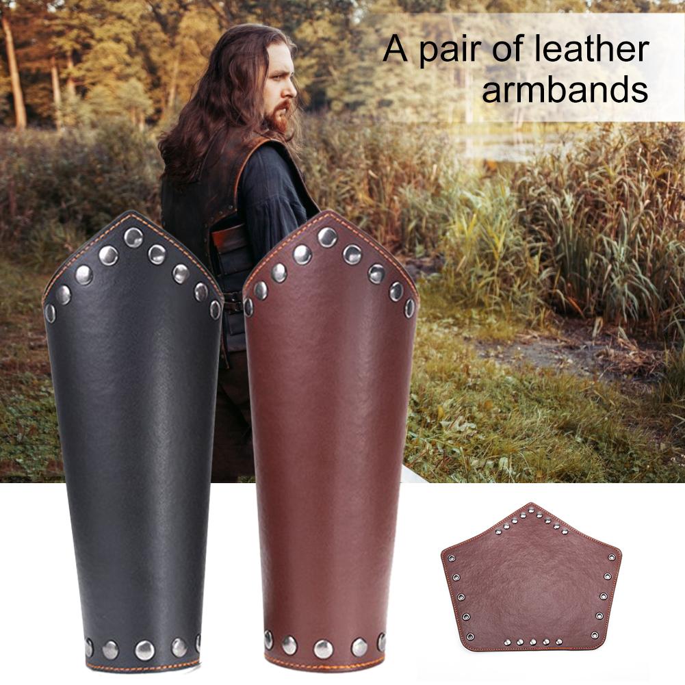 Lederen Arm Guards Middeleeuwse Ridder Bracer Polsbandje Rollenspel Accessoire Voor Halloween Kerst Onderarm Gear Arm Bescherming