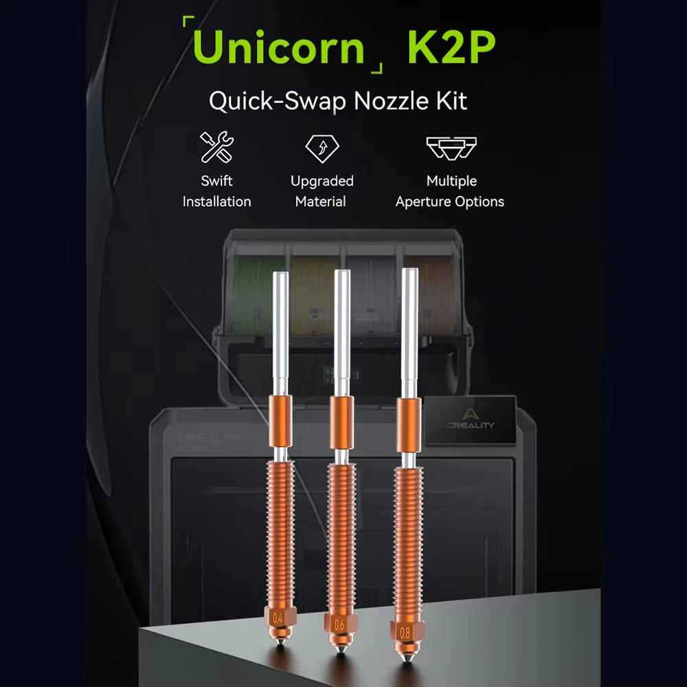 Creality "Unicorn" K2 Plus Hi Combo Quick-Swap Nozzle Kit 0.4mm/0.6mm/0.8mm All-metal integrated Nozzle for K2 Plus Hi Combo