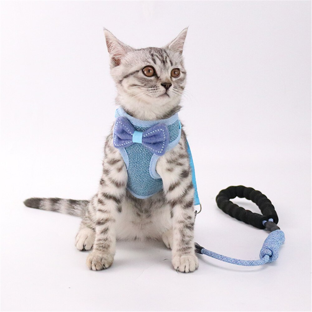Conjunto de Correa y arnés con pajarita para gato, arnés ajustable para mascotas con correa para gatos, mascotas, tractores para caminar