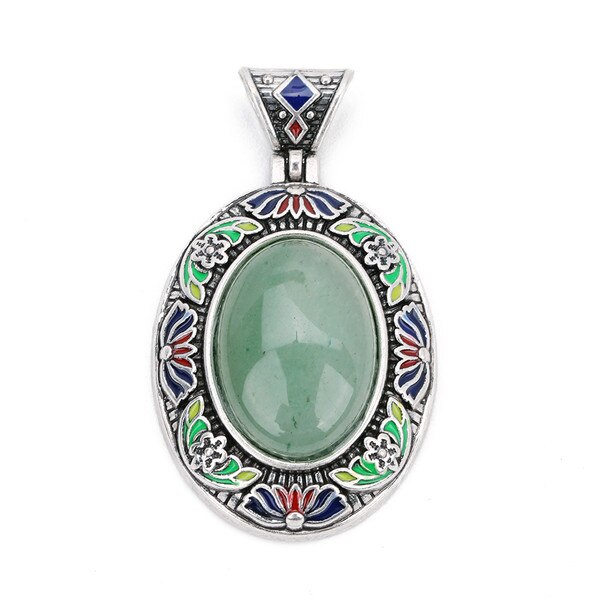 Natural Red Agates Opal Stone 32x40mm Pendants Necklace Jewelry Silver Plated Charm Crystal Boho Ethnic Egg DIY Jewelry Findings: green aventurine