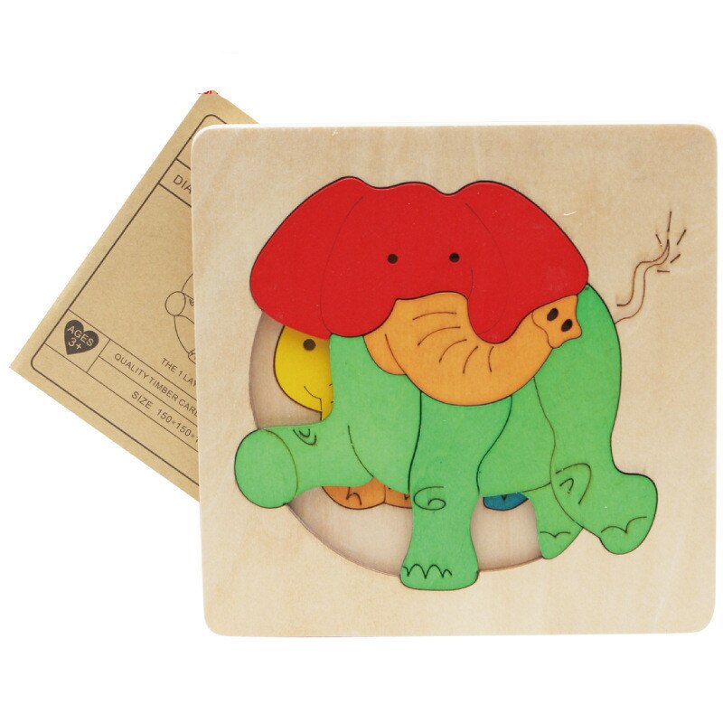 véritable Puzzle en bois jouets Transport d'animaux multi-imensionnel 3d Puzzle multicouche début éducatif pour les enfants: Elephant