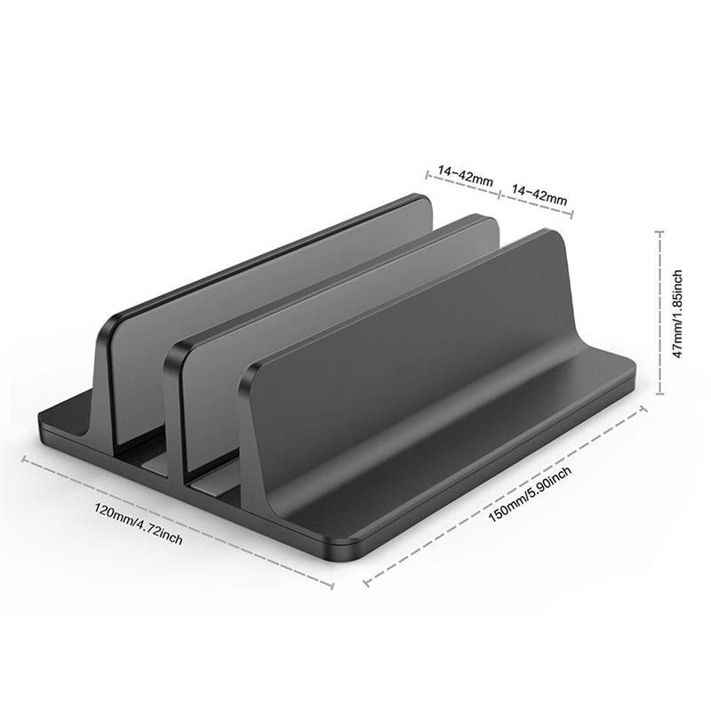 Vertikal verstellbarer laptopständer aus aluminium für macbook pro, air, tragbare notebooks, tablets, aufbewahrungsmöglichkeiten, basis und buchhalter: Schwarzes doppel