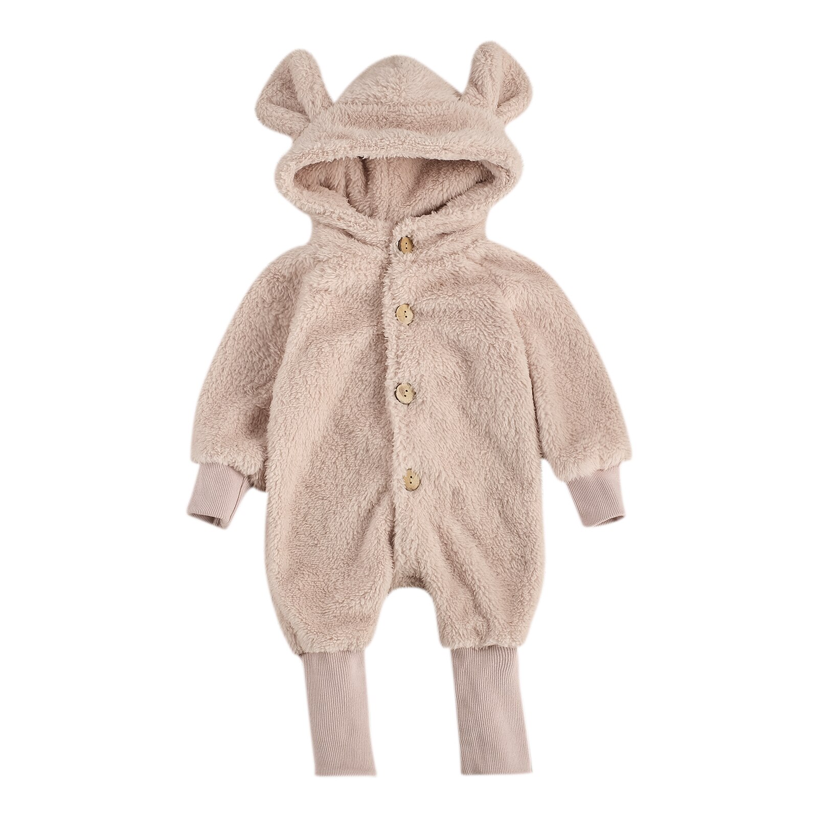 Barboteuse chaude en fourrure pour -né fille et garçon, 2 couleurs unies, manches longues, simple boutonnage, combinaisons d'hiver: Rose / 0-6 Months