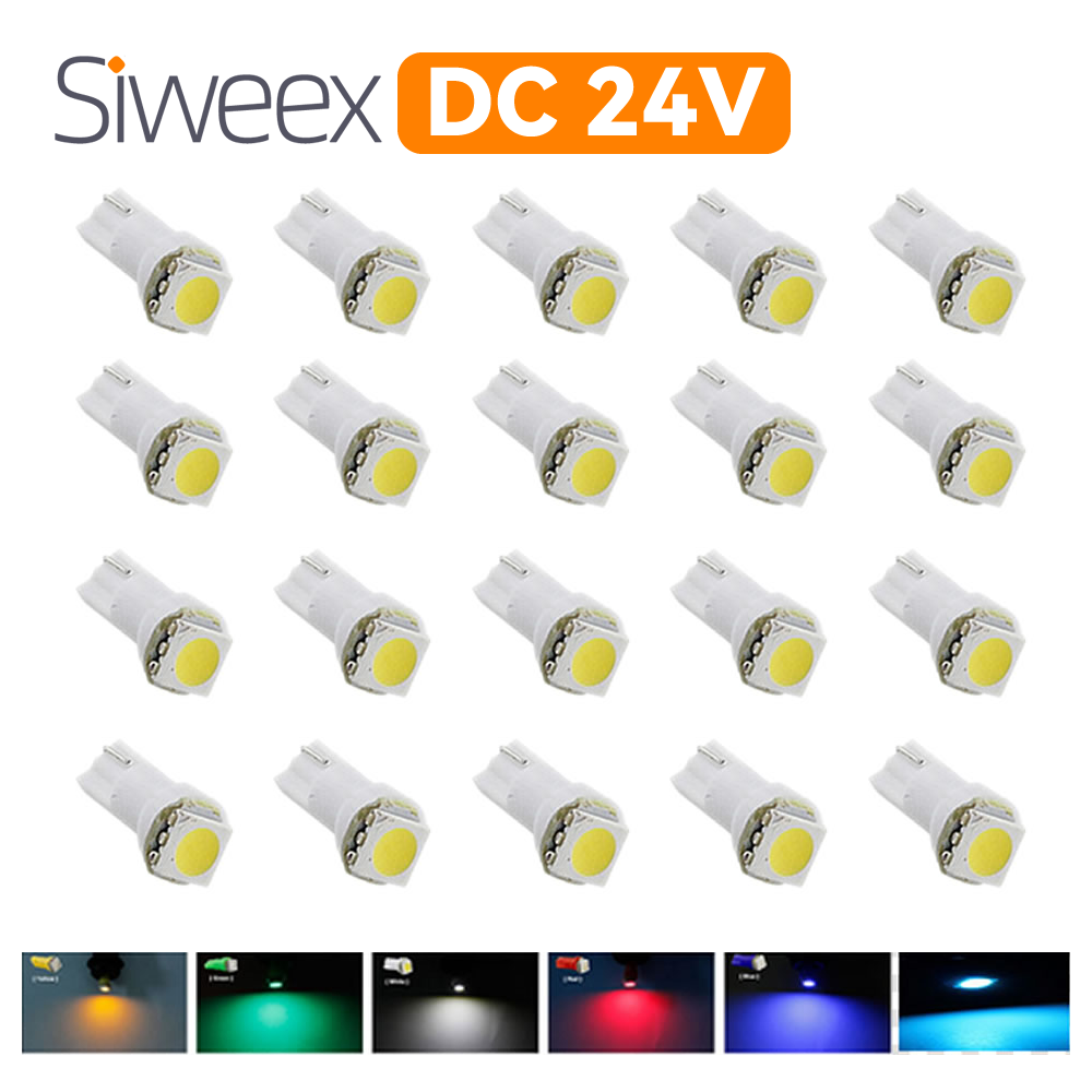 Ampoule LED T5 DC 24V 5050 SMD, 20 pièces, lumières intérieures de voiture, indicateur de réchauffement de tableau de bord, indicateur de cale pour camion, Van, Instrument, lampe dôme