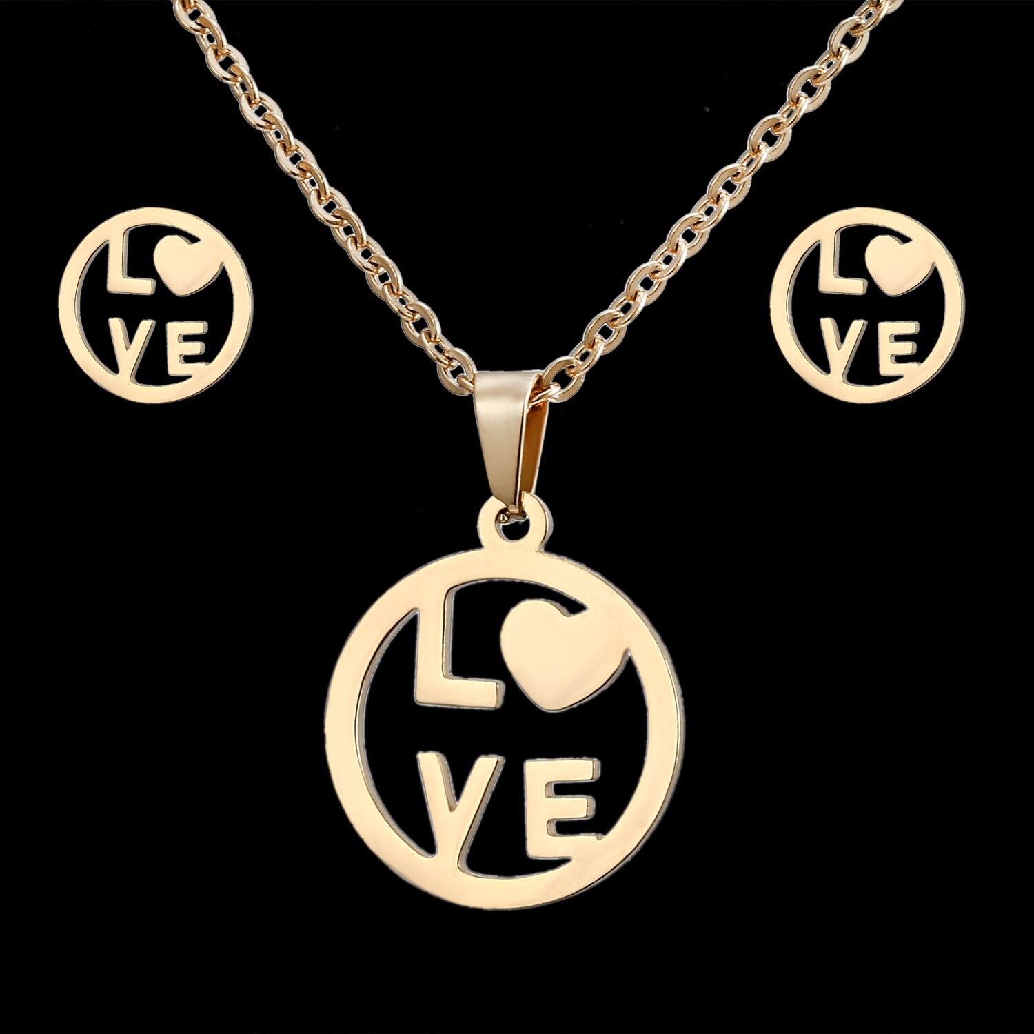Rinhoo Goud Kleur Rvs Sets Voor Vrouwen Hart Kroon Liefde Cross Sterren Maan Ketting Oorbellen Set Bruid Bruiloft Sieraden: Love