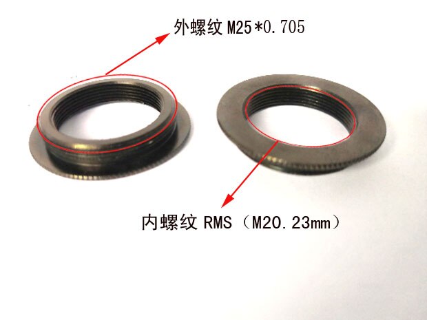 Metal Adapter Ring Mount for Biological Microscope Objective Lens RMS M20.23mm to M25x0.705mm X1 on Digital Camera