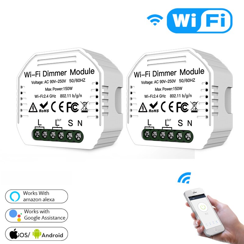 Diy smart wifi lys ledd dæmper switch smart life / tuya app fjernbetjening 1/2- vejs switch, fungerer med alexa echo google home: 2 stk