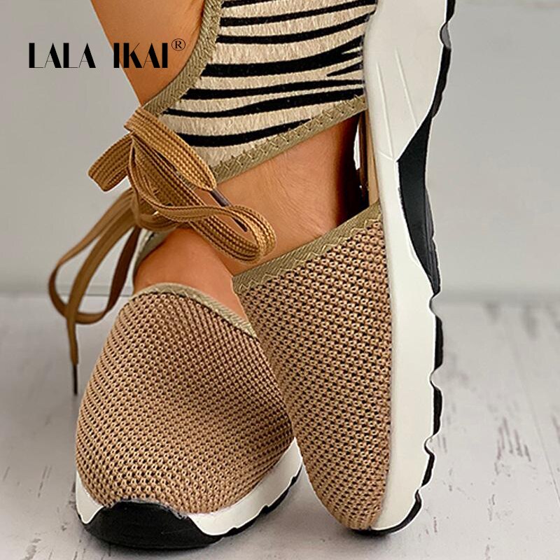 LALA IKAI – baskets léopard pour femmes, maille épaisse, ajouré, vulcanisé, chaussures de marche et de Tennis souples, automne , A30784-4
