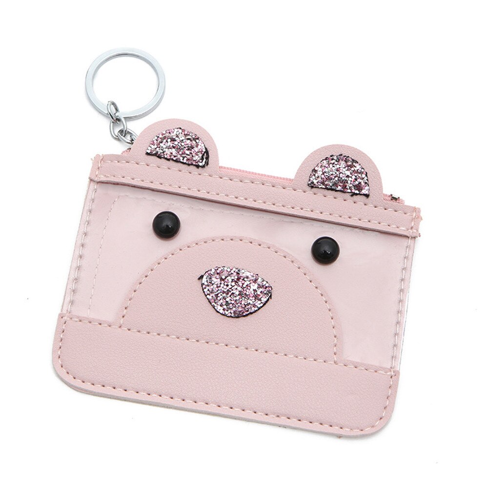 Femmes portefeuille porte-clés Faux cuir sac portefeuilles à glissière ours porte-monnaie embrayage dame PU