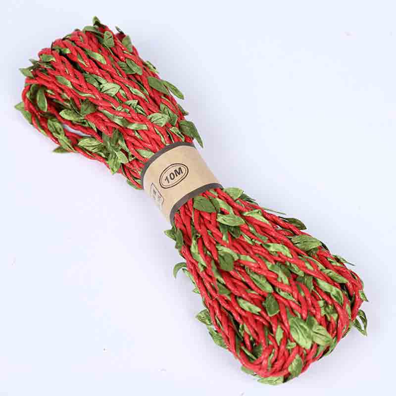 5 Meter/partij Natuurlijke Jute Touw 5Mm Jute Blad Lint Met Kunstmatige Wijnstok Groene Bladeren Diy Craft Vintage Voor Bruiloft party Decor: red