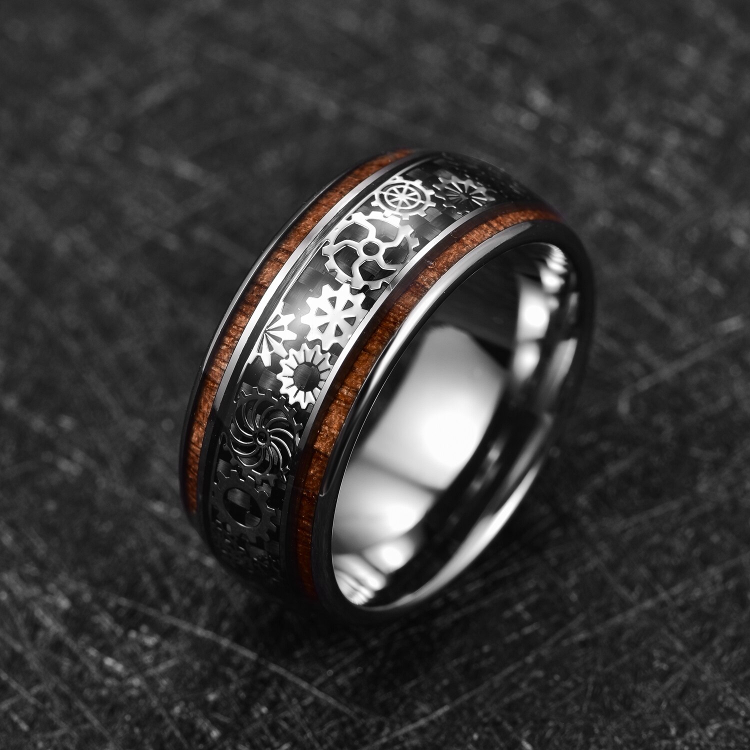 10mm intarsiato grano di legno modello ingranaggio carburo di tungsteno anello moda uomo gioielli da sposa migliore regalo qualità AAA