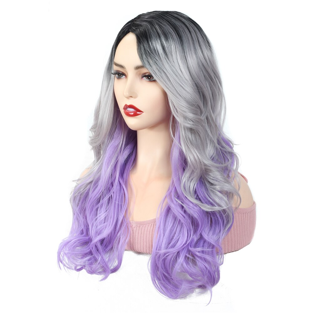 X-TRESS preto cinza roxo colorido ondulado peruca sintética parte lateral de alta temperatura fibra penteado para moda feminina perucas na moda
