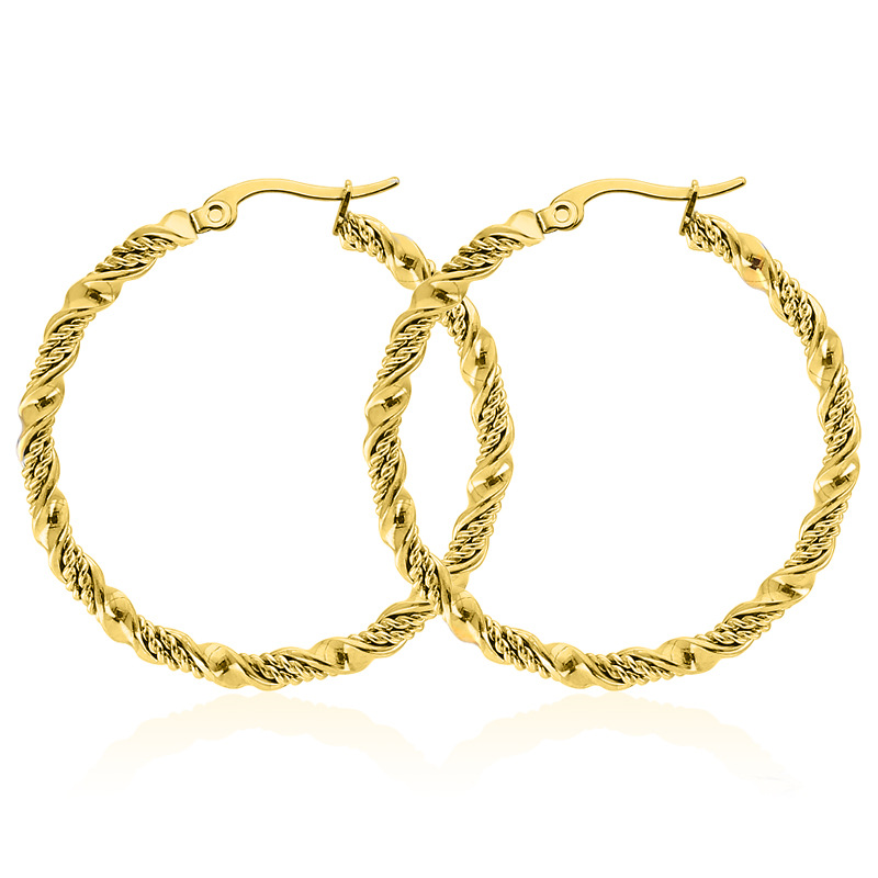 Dobbeltfarvede øreringe i rustfrit stål til kvinder, vævet twist, titanium stål hoop øreringe, overdrive, trendy smykker, tilbehør: Hvid / Rhodineret