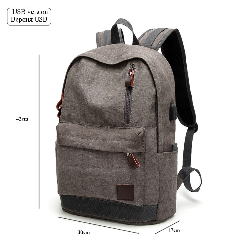 Boshikang USB charge hommes sac à dos décontracté coton toile collège étudiant sacs d'école Vintage ordinateur portable voyage sac à dos adolescent: Grey-USB